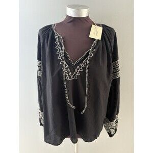 Universal Thread Blouse Size XL Black Embroidered Boho Top Lightweight NEW